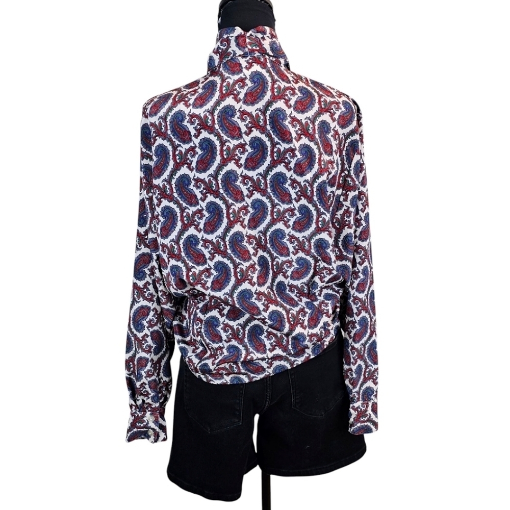 Vintage 1970s Leslie Fay Paisley Bow Collar Blouse Size Medium Red White Retro - Picture 4 of 15